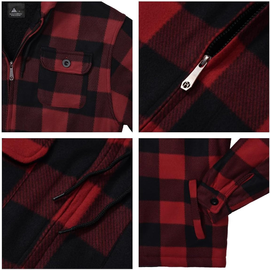 SwissWell Herren Hemdjacke Verdicken Kariertes mit Zipper Flanelljacke Plüschfutter Freizeit Gefütte