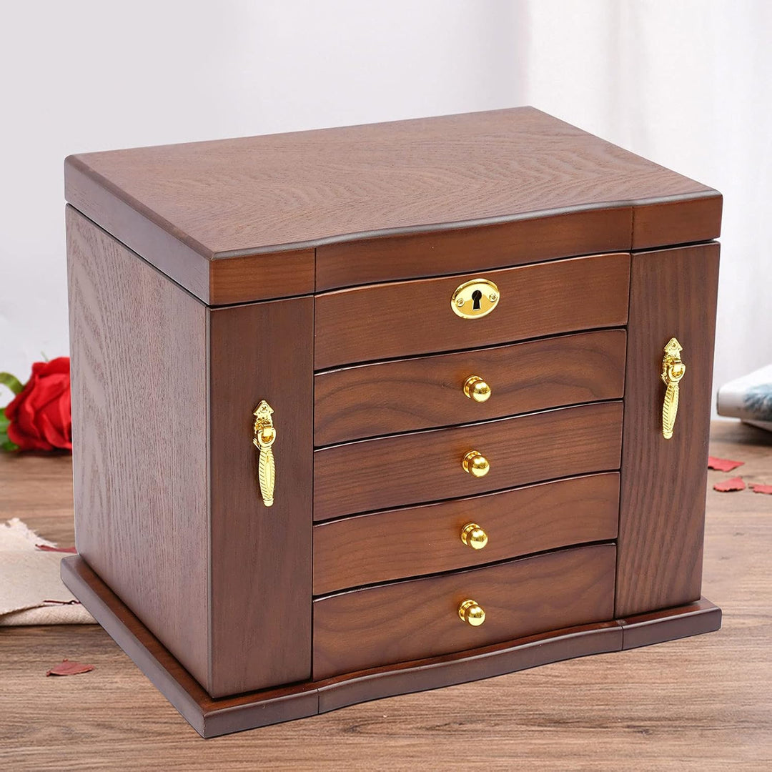 5 Schicht Schmuckkasten Schmuckschatulle Holz Uhrenbox Schmuckkästchen Schmuckkoffer, Schmuck Aufbew