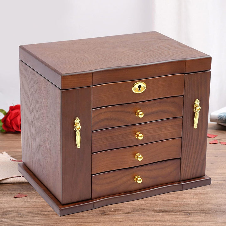 5 Schicht Schmuckkasten Schmuckschatulle Holz Uhrenbox Schmuckkästchen Schmuckkoffer, Schmuck Aufbew