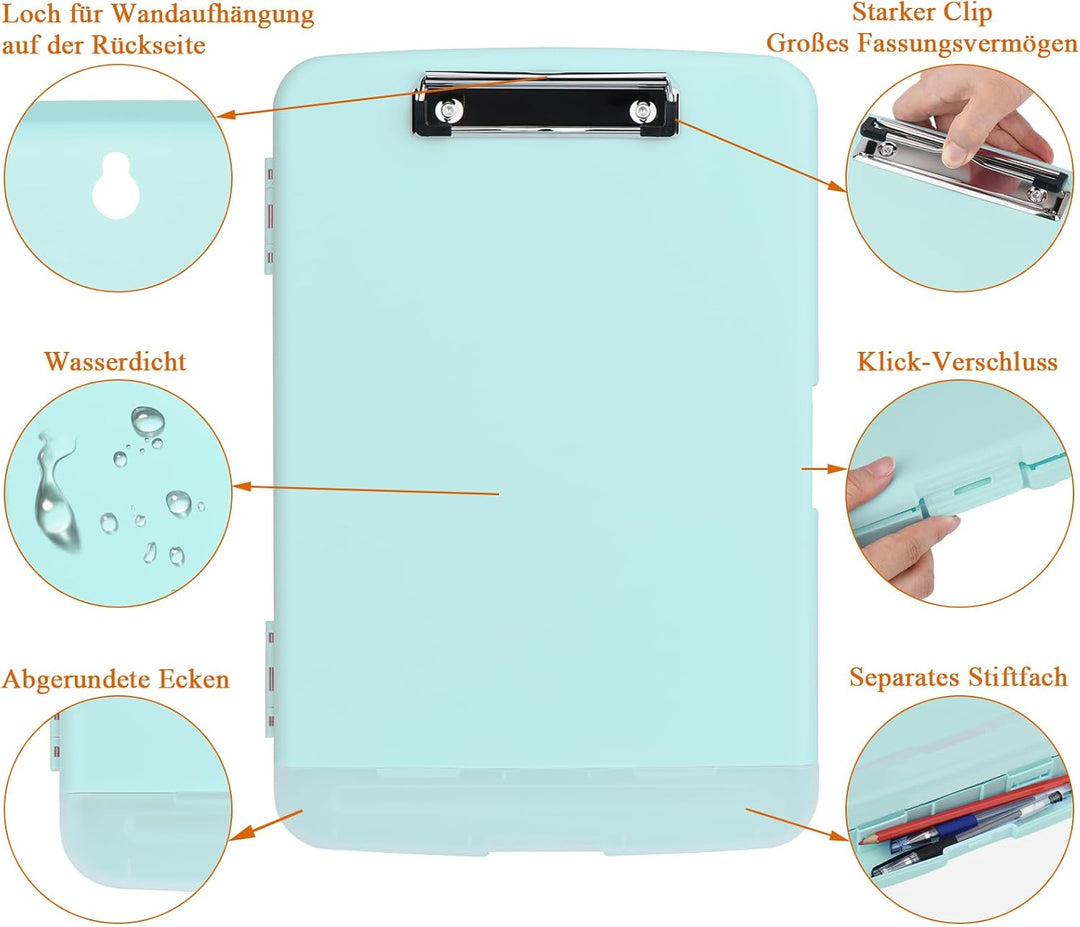 ZCZN Klemmbrett a4 mit Deckel, Schreibbrett mit Aufbewahrung, Kunststoff-Schreibbrett für Schule, In
