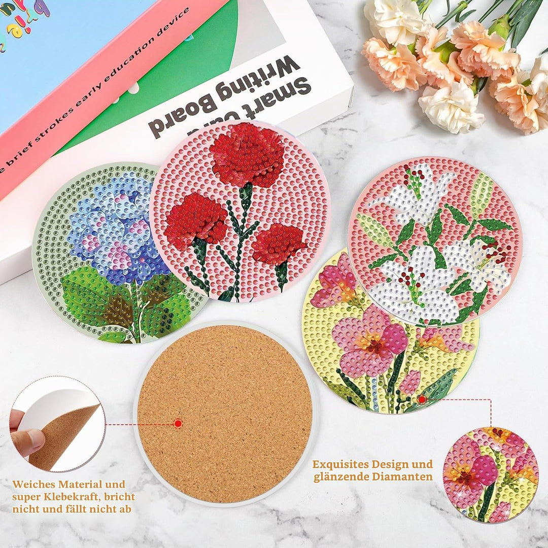 NAIMOER 8 Stück Blumen Diamond Painting Untersetzer mit Halter, DIY Landschaft Diamant Tassenunterse