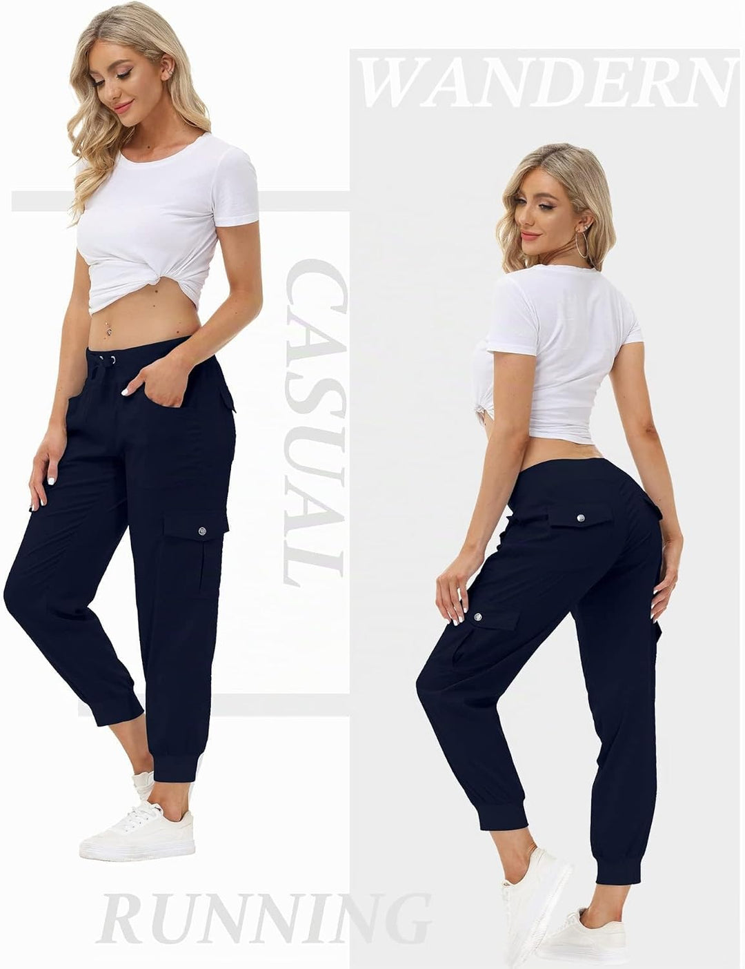 JINSHI Hosen Damen Cargohose Lange Capri Freizeithose Outdoor Jogginghose High Waist mit Kordelzug X