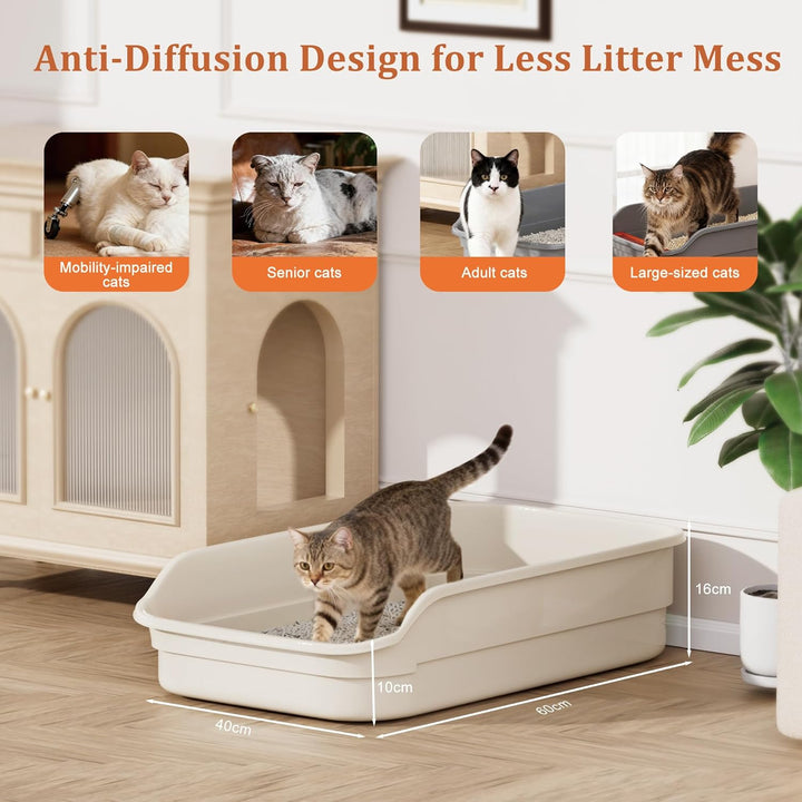 Vealind Grosse Katzenklo XXL Katzentoilette für Mehrkatzenhaushalte， 60L x 40W x 16H cm Offene Katze