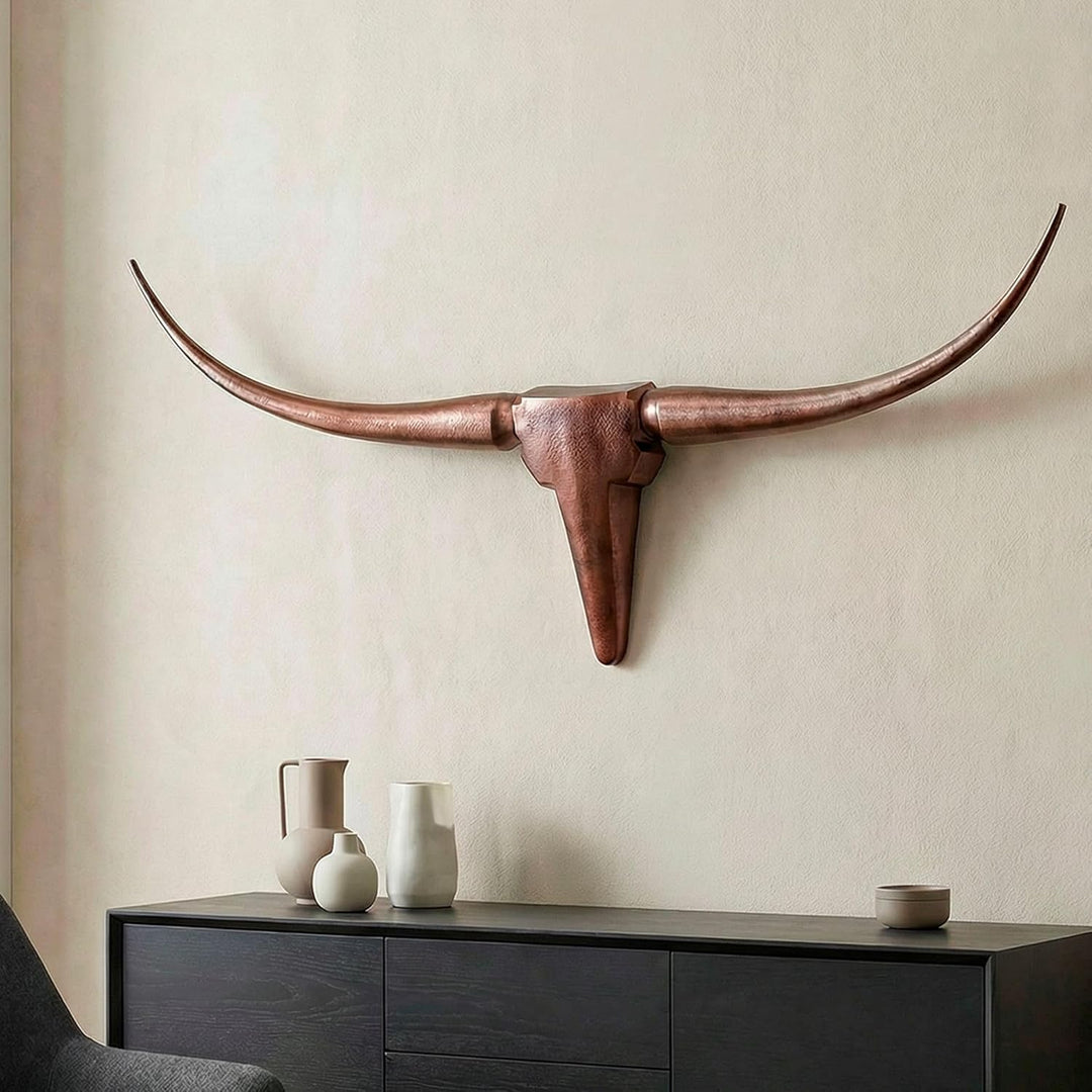 FineBuy Deko Geweih Bull M FB37860 Bronze 100 cm Aluminium Design Hörner, Wanddekoration Stierkopf H