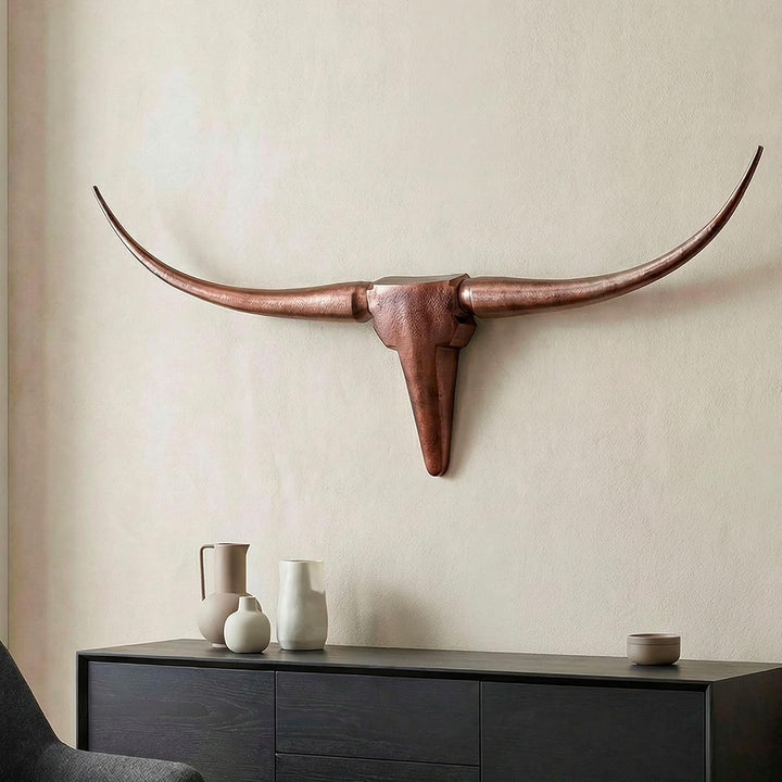 FineBuy Deko Geweih Bull M FB37860 Bronze 100 cm Aluminium Design Hörner, Wanddekoration Stierkopf H
