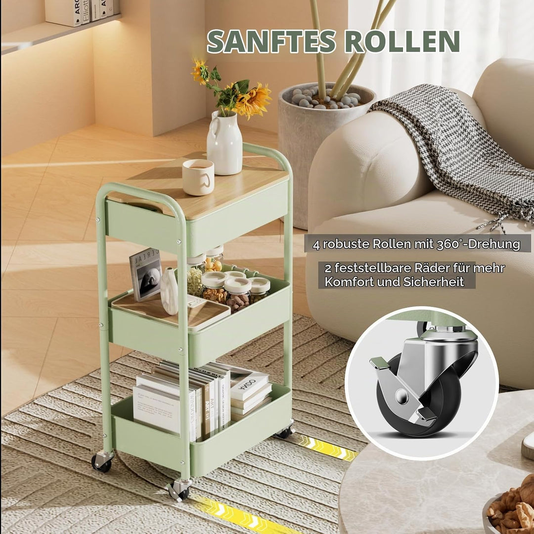 Shrivee 3-Tier Rollwagen mit Tischplatte, Servierwagen, rollender Allzweckwagen aus Metall, Regal au