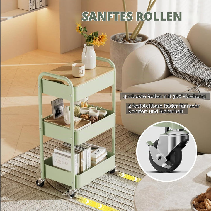 Shrivee 3-Tier Rollwagen mit Tischplatte, Servierwagen, rollender Allzweckwagen aus Metall, Regal au