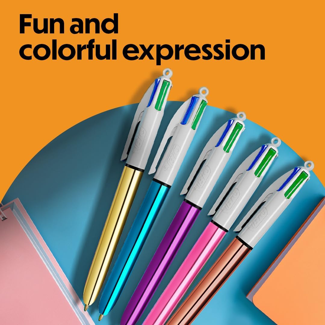 BIC 4-farbiges Rainbow Shine Limited Edition-Set, Box mit 15 Stiften, einziehbare Kugelschreiber, mi