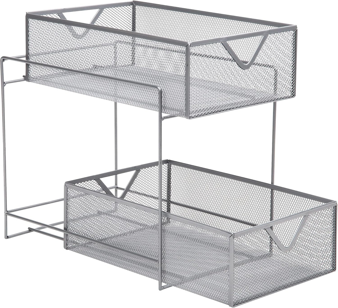 Mind Reader Network Collection, 2-Tier Sliding Basket Storage, Kitchen, Desk, Makeup, Cabinet Organi
