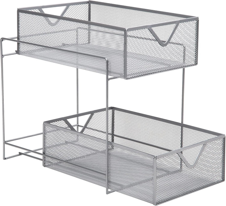 Mind Reader Network Collection, 2-Tier Sliding Basket Storage, Kitchen, Desk, Makeup, Cabinet Organi