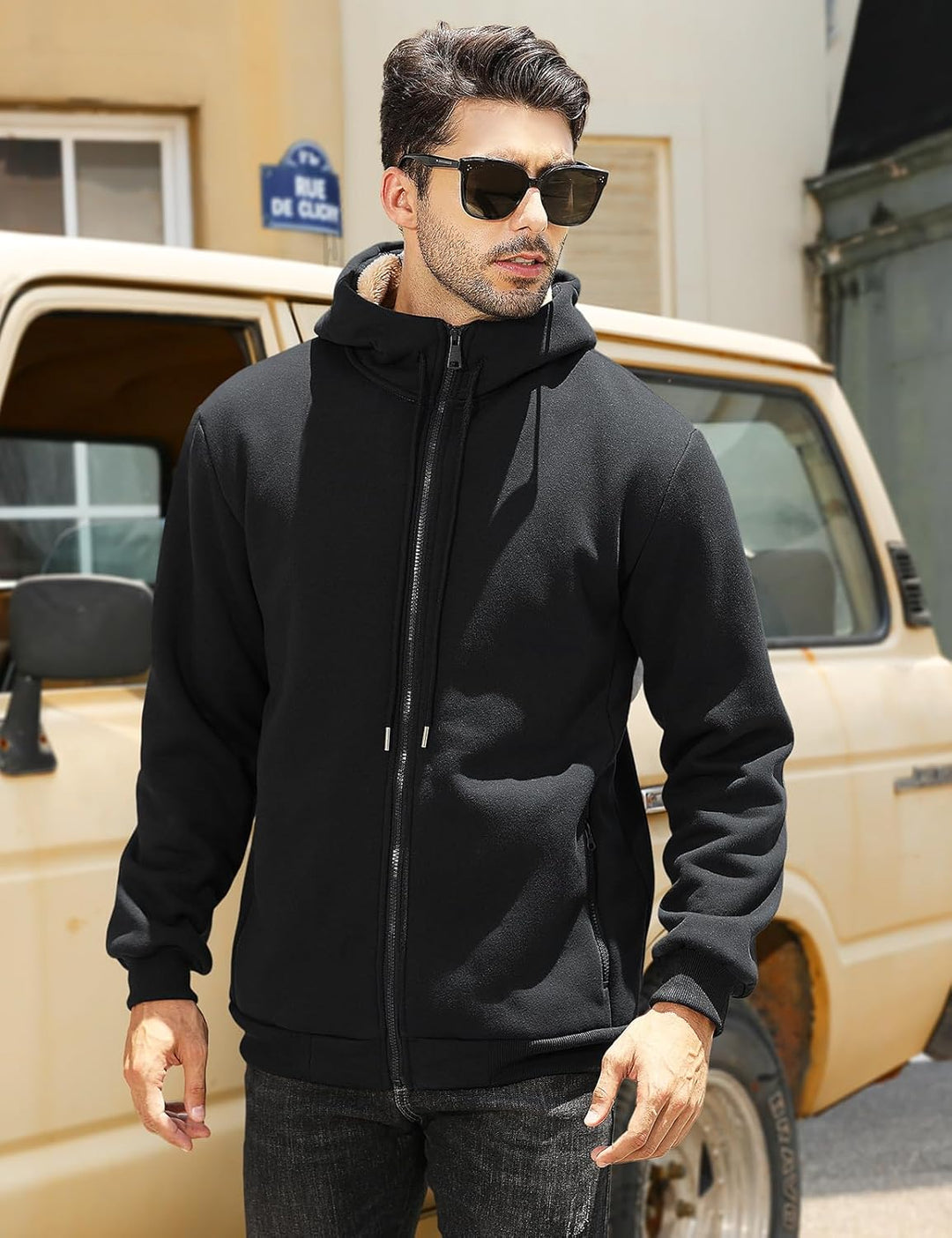 Xnova Sweatjacke Herren Fleecejacke Kapuzenpullover Zipper Hoodie Casual Bequemes und Warmes Übergan