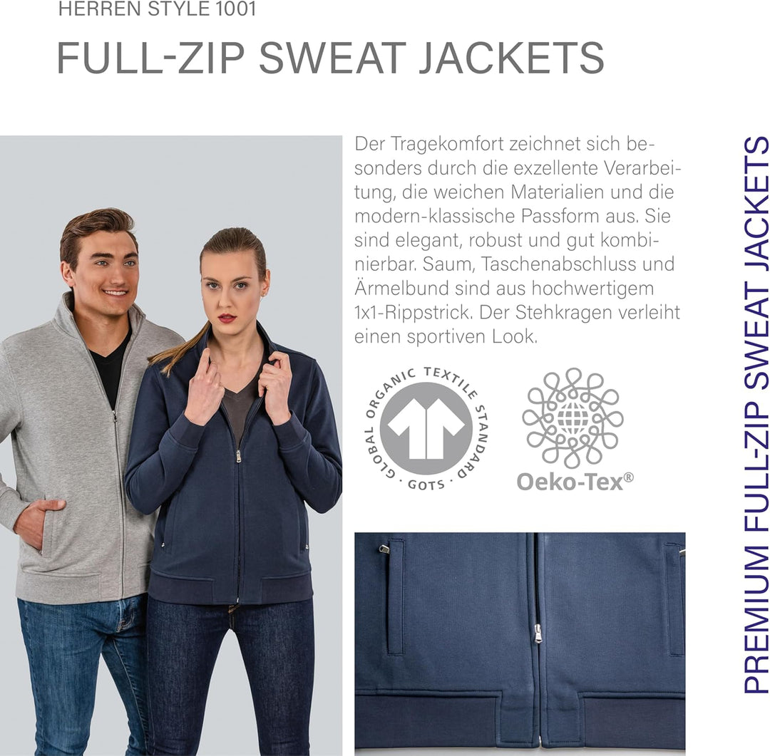 HRM Herren Premium Full-Zip Sweat Jacket I Fair Trade Herren-Sweatjacke, 360 g/m² I Aus 70% Baumwoll