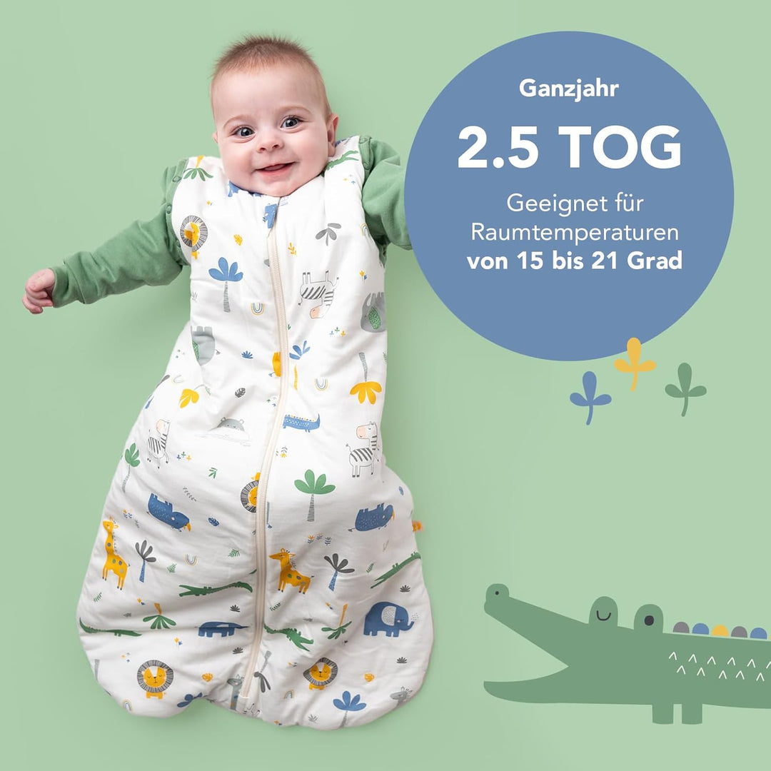 schlummersack Ganzjahres Babyschlafsack in 2.5 OG mit abnehmbaren Ärmeln - OEKTO-Tex, 80 Dschungel