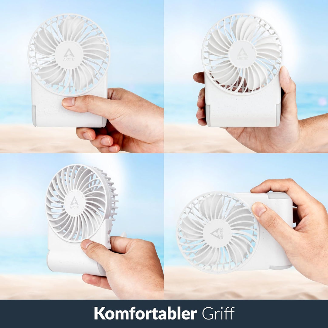 ARCTIC Summair 2Go (weiss) - Wiederaufladbarer Handventilator mit Standfuss | Stufenlos regelbar, 4-