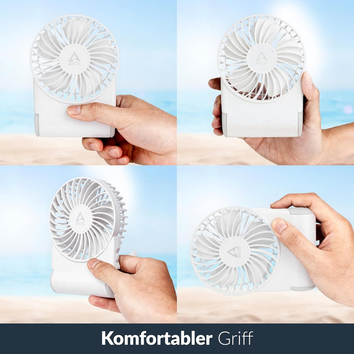 ARCTIC Summair 2Go (weiss) - Wiederaufladbarer Handventilator mit Standfuss | Stufenlos regelbar, 4-