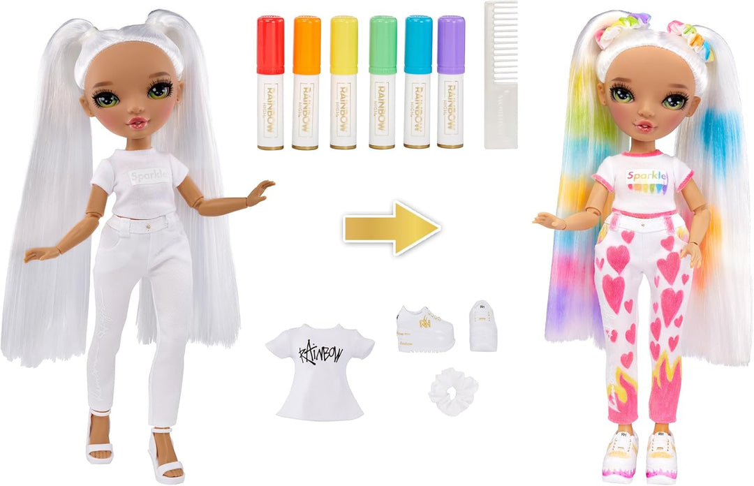 Rainbow High Color & Create DIY Modepuppe - Grüne Augen, Zöpfe, extra Top & Schuhe, abwaschbare Rege