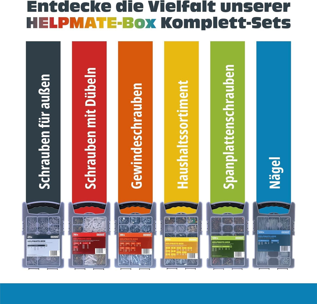 HELPMATE Nagelsortiment Box Haushalt - 1200 Stahlnägel gehärtet - Verschiedene Grössen auch kleine N