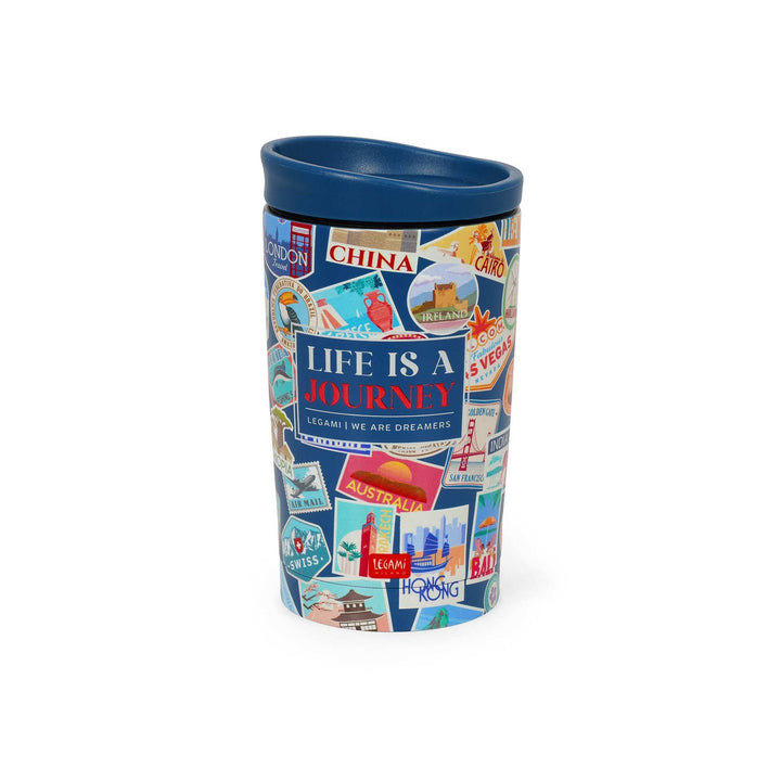 Legami - Thermobecher Hot&Cold Vacuum Tumbler, Travel Stickers, luftdichter Verschluss, aus Edelstah