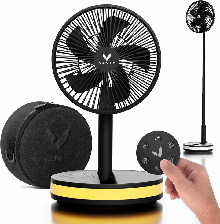 VENTY Tragbarer Ventilator - Faltbarer Ventilator Akku mit Transporttasche, Ladeanschluss und USB-An