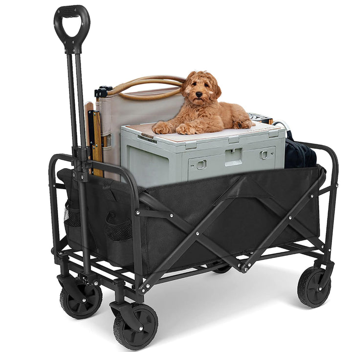 Bollerwagen Faltbar Schwarz 150kg Belastbarkeit für Garten und Camping | Reissfester Oxford Stoff ro