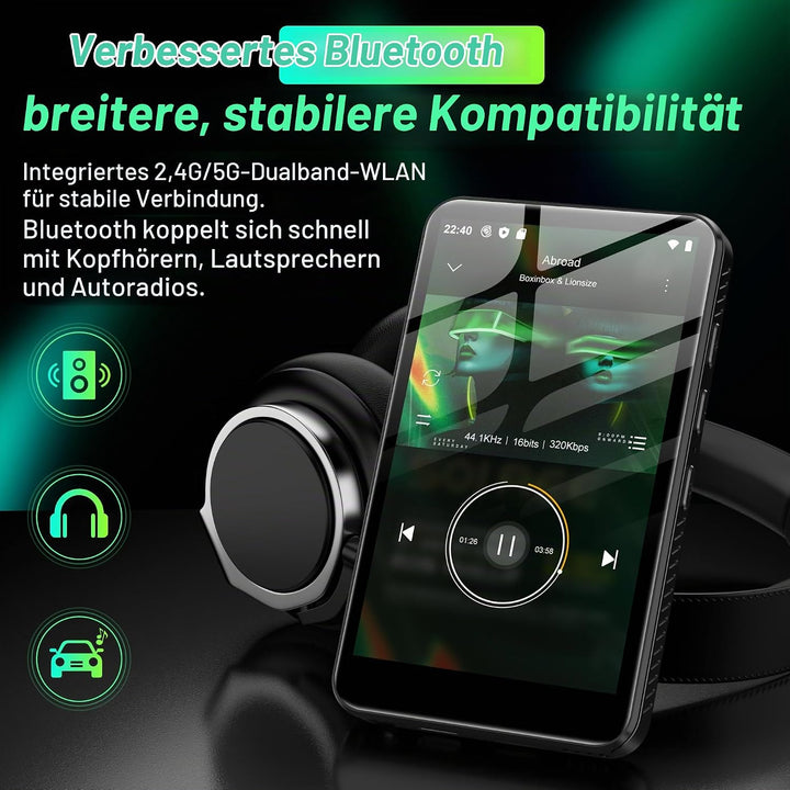 SWOFY D08 Android 13 MP3 Player 32GB, 4 Zoll Touchscreen mit Bluetooth &amp; WiFi, Unterstützt Spotify,