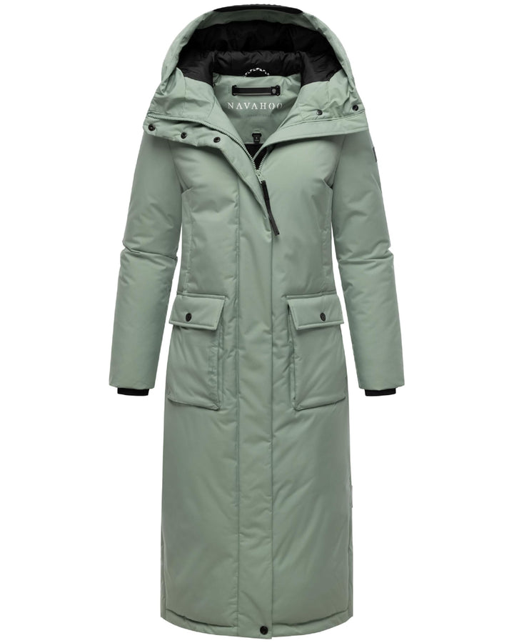 Navahoo Damen Wintermantel Warmer Mantel extralang mit Kapuze Wolkenfrost XIV XS-XXL XS Smokey Mint,