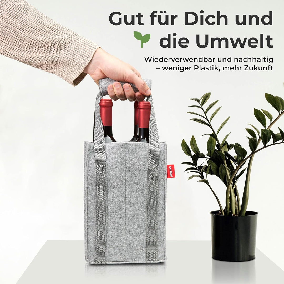 achilles Flaschentasche 4 Fächer je 1,5 Liter – 100% recycelter Filz – Reissfester Flaschenkorb – Fa