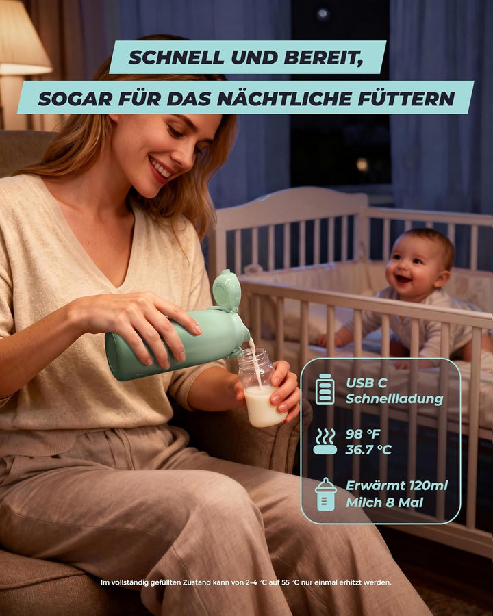 Tragbarer Flaschenwärmer Baby unterwegs mit Selbstreinigungsfunktion, 100W Schnellaufwärmung für Mut