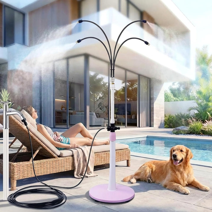 360° Drehbarer Sprühnebel Terrasse Stehend mit 4 Düsen Einstellbare Höhe | Tragbarer Wassernebel - S