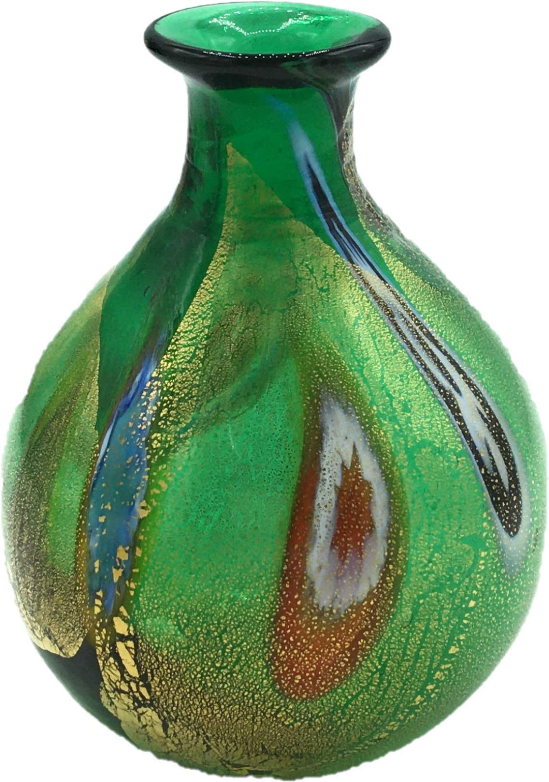 Flasche Kollektion Murano Glas Murrina Blatt Gold Made in Italy (rund, grün, Ø 7 H 7 cm)