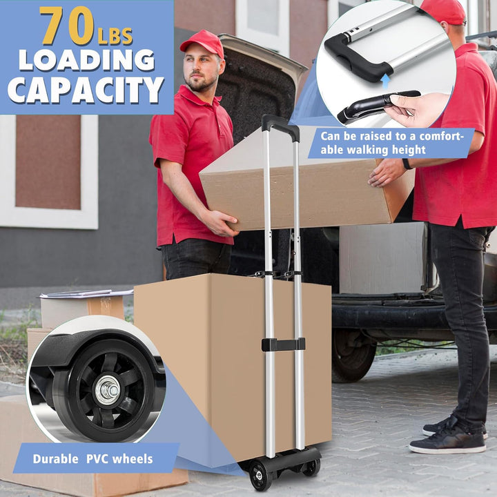 ZHJINGYU Aluminium Sackkarre Klappbar, 35KG Transportkarre mit Teleskopstange - 2 Expanderseilen ink