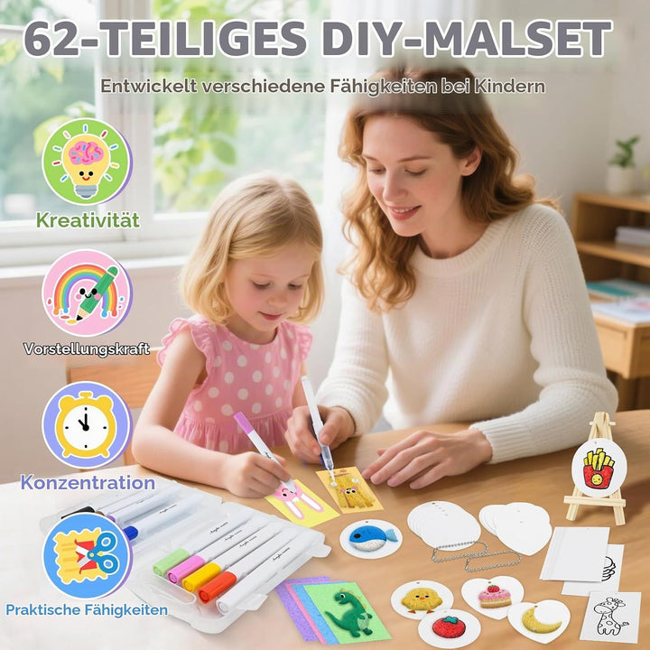 Jukibole Puffy Paint - 62 Stück Schaum Textur Malset für Kinder, 3D Schaumstoff Malset mit 36 Schwam