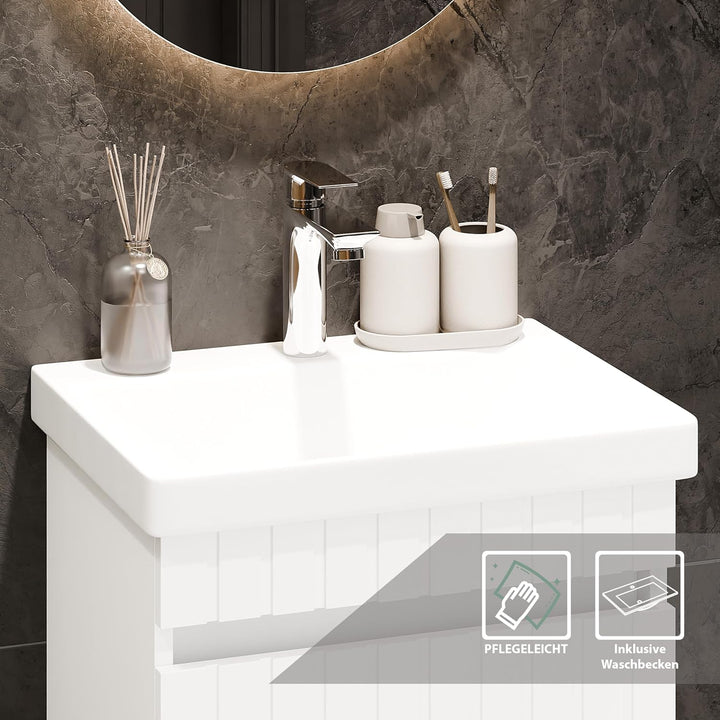 Planetmöbel Cosmia Badmöbel Set Waschtisch mit Unterschrank 50 x 60 x 35 cm Weiss, Armatur Badezimme