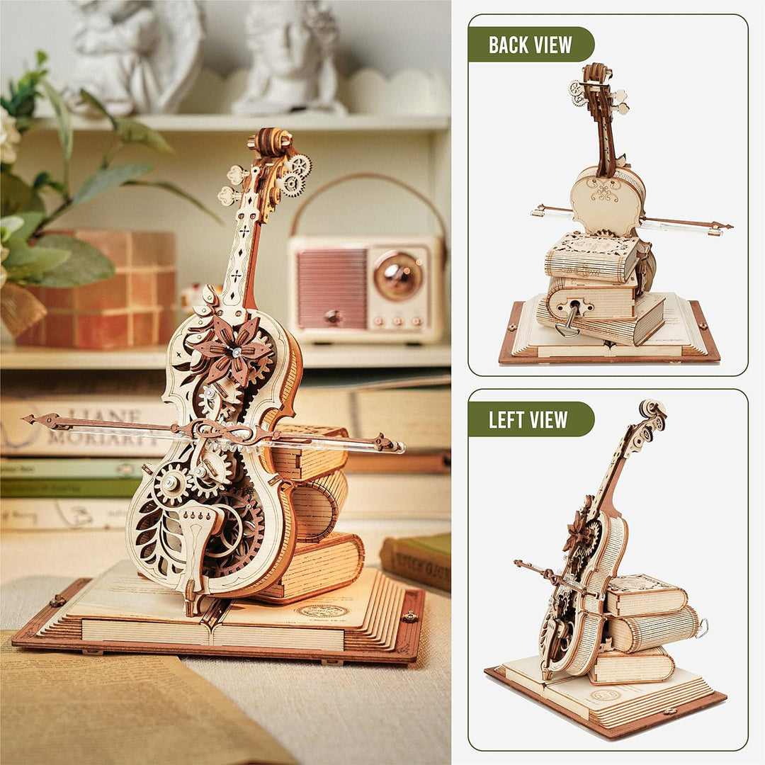 ROBOTIME 3D Puzzle Holz für Erwachsene, Modellbausatz zu Bauen, Magic Cello Spieluhr Zahnrad Modell
