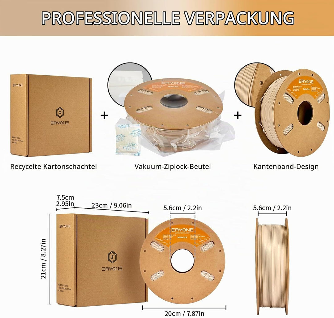 ERYONE Matte PLA 3D Drucker Filament 1.75mm, Massgenauigkeit +/- 0.03 mm, 1 kg 1 Spule, Matte Beige,