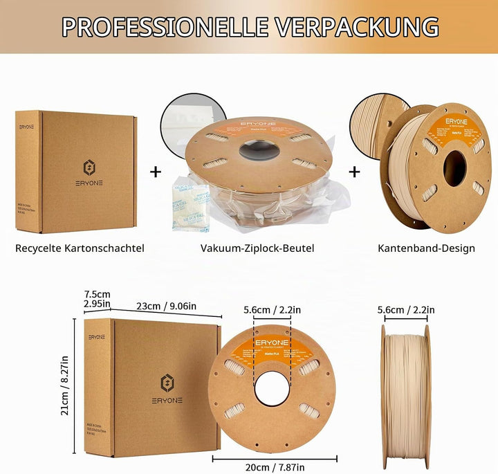 ERYONE Matte PLA 3D Drucker Filament 1.75mm, Massgenauigkeit +/- 0.03 mm, 1 kg 1 Spule, Matte Beige,