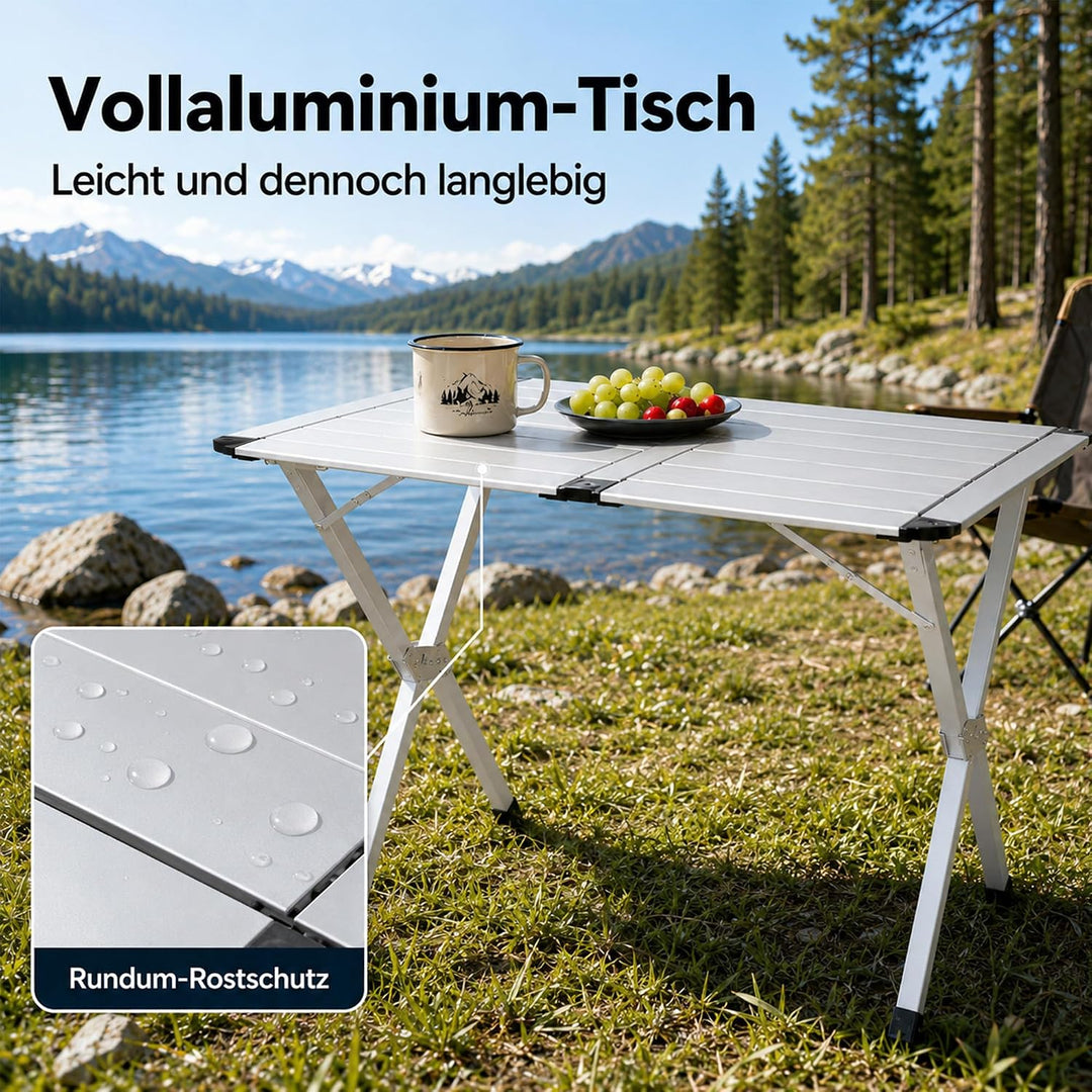 High Peak Campingtisch klappbar, 110x72cm Aluminium Picknicktisch Outdoor | Grosse Tischfläche, X-Fo