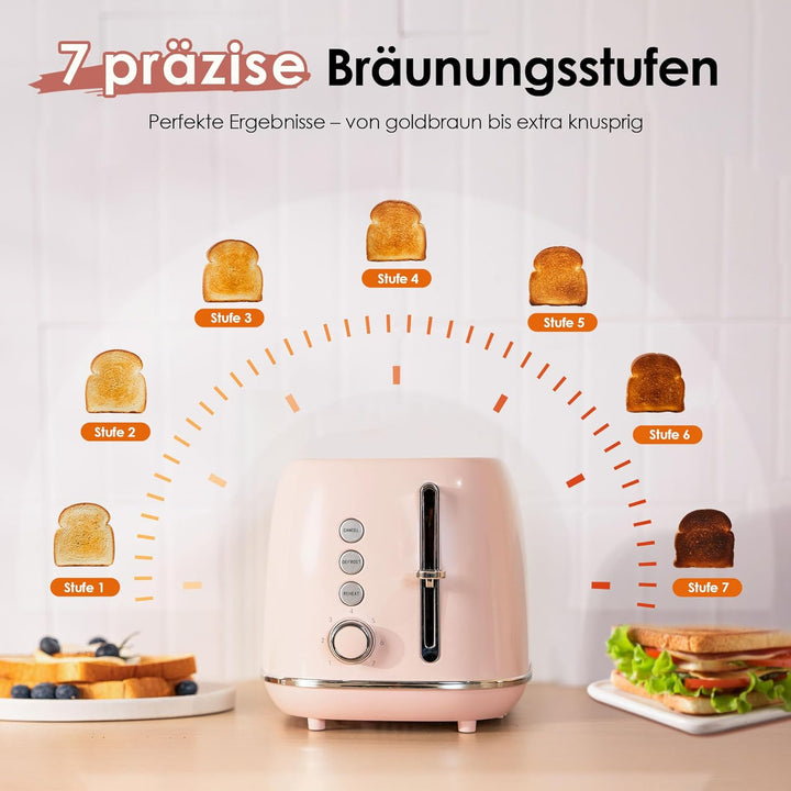 Fab by Kitchen in the box Rosa Toaster 2 Scheiben, Retro Toaster aus Edelstahl mit breiten Schlitzen