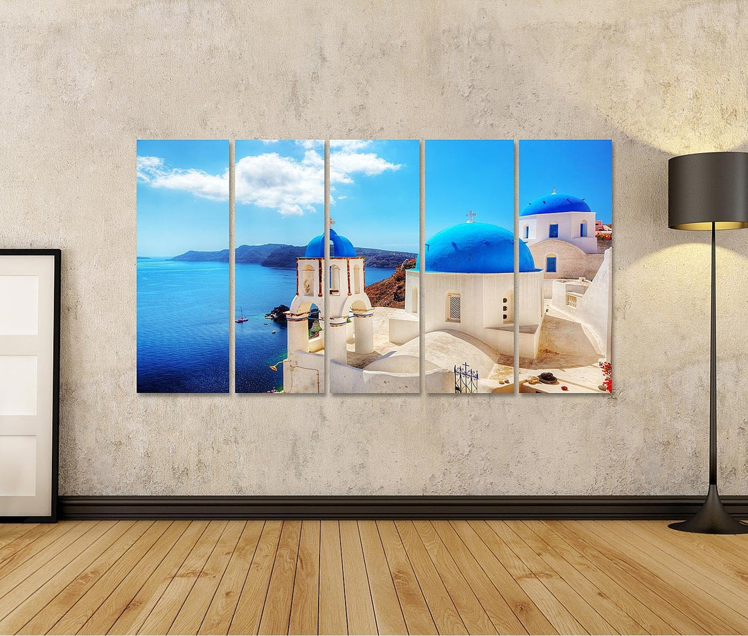 islandburner Bild auf Leinwand Oia Stadt Insel Santorini Blau Weiss Bilder Wandbilder Poster Leinwan