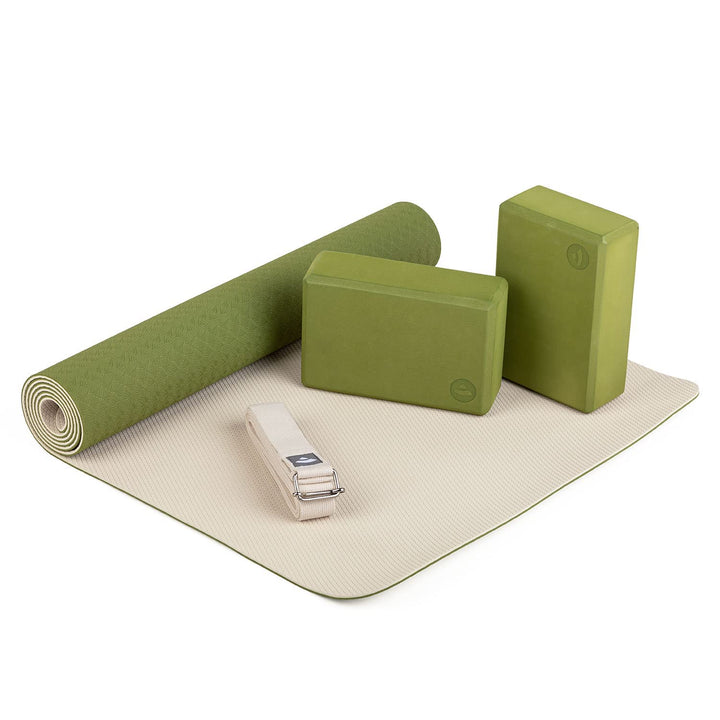 Bodhi Yoga Starter-Set Komplett | Rutschfeste Yogamatte aus TPE inkl. 2 Yogablöcken aus Eva (Moosgum