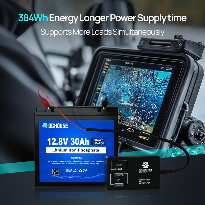DCHOUSE 12V 24Ah LiFePO4 Akku Deep Cycle Lithium Batterie Wiederaufladbar mit 3000+ Tiefzyklus und B