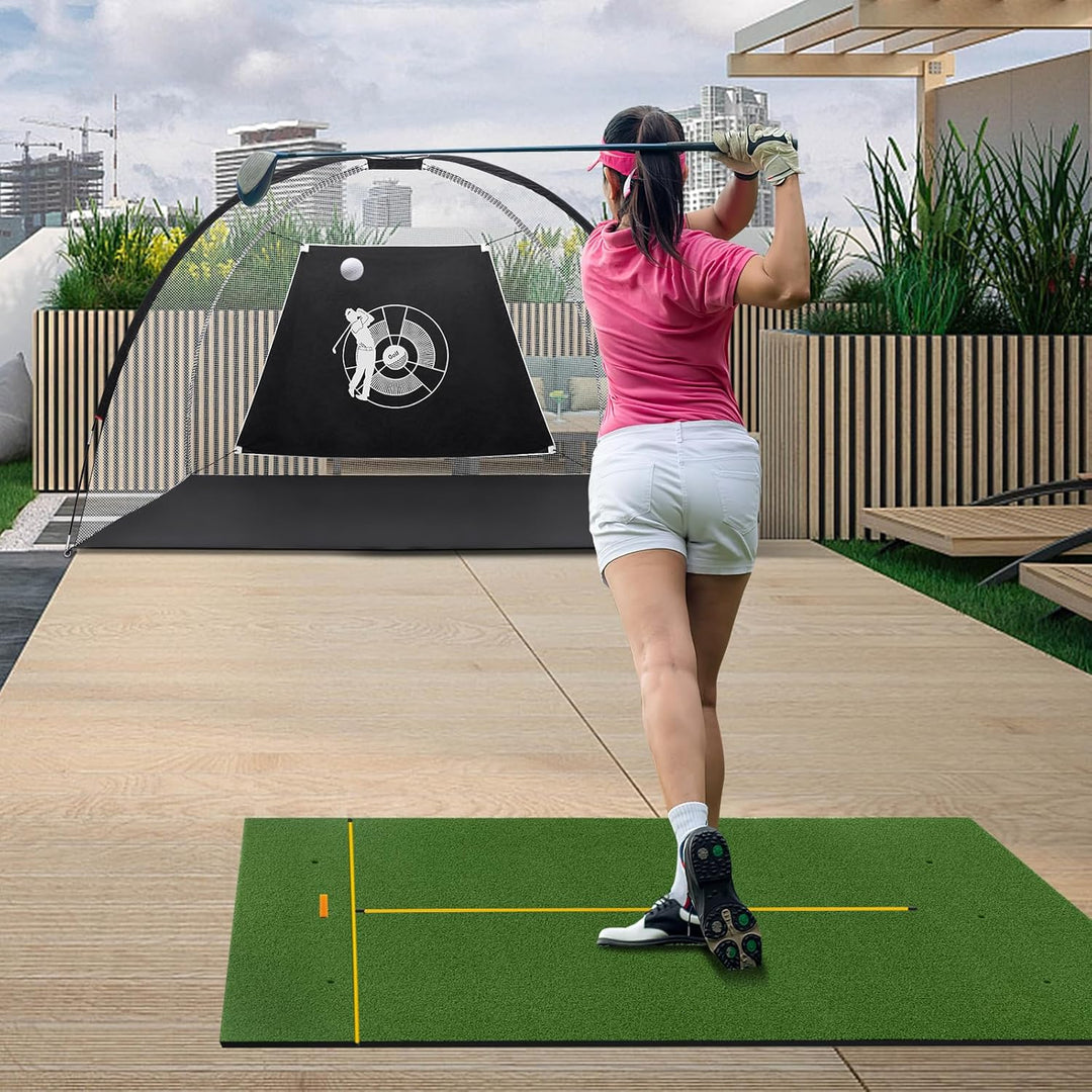 COSTWAY Golf Abschlagmatte, Golf Übungsmatte inkl. 2 Gummi-Tees und 2 Ausrichtungsstäbe, Golfmatte m