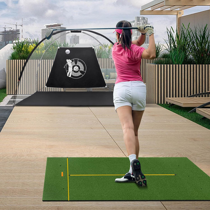 COSTWAY Golf Abschlagmatte, Golf Übungsmatte inkl. 2 Gummi-Tees und 2 Ausrichtungsstäbe, Golfmatte m