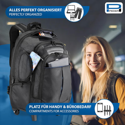 Pedea Business Rucksack-Trolley Premium Laptop-Rucksack bis 17,3 Zoll (43,9 cm) mit Übernachtungsfac