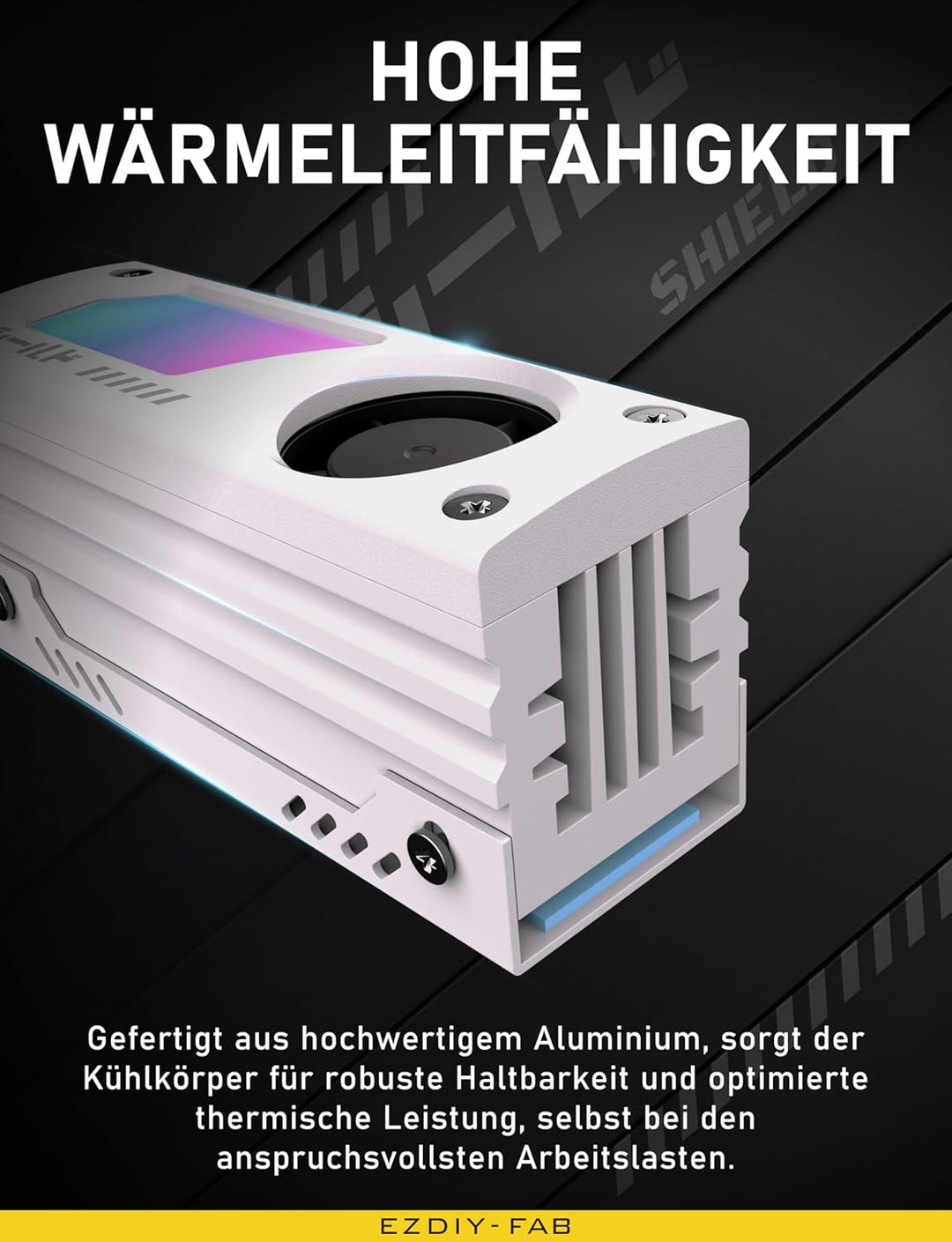 EZDIY-FAB Shield ARGB M.2 SSD-Kühler mit 20mm PWM-Lüfter, Premium-Aluminium-Design, 5V 3-Pin ARGB Sy