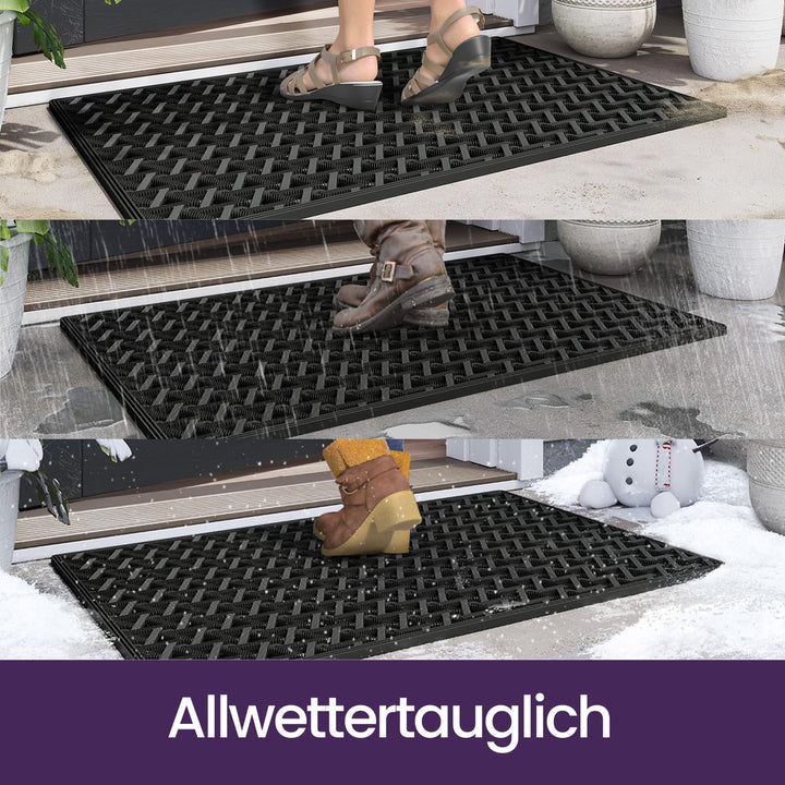 DEXI Fussmatte Aussen 48,5 x 75 cm, rutschfeste Schmutzfangmatte mit Drainagelöchern, Wasserdicht &