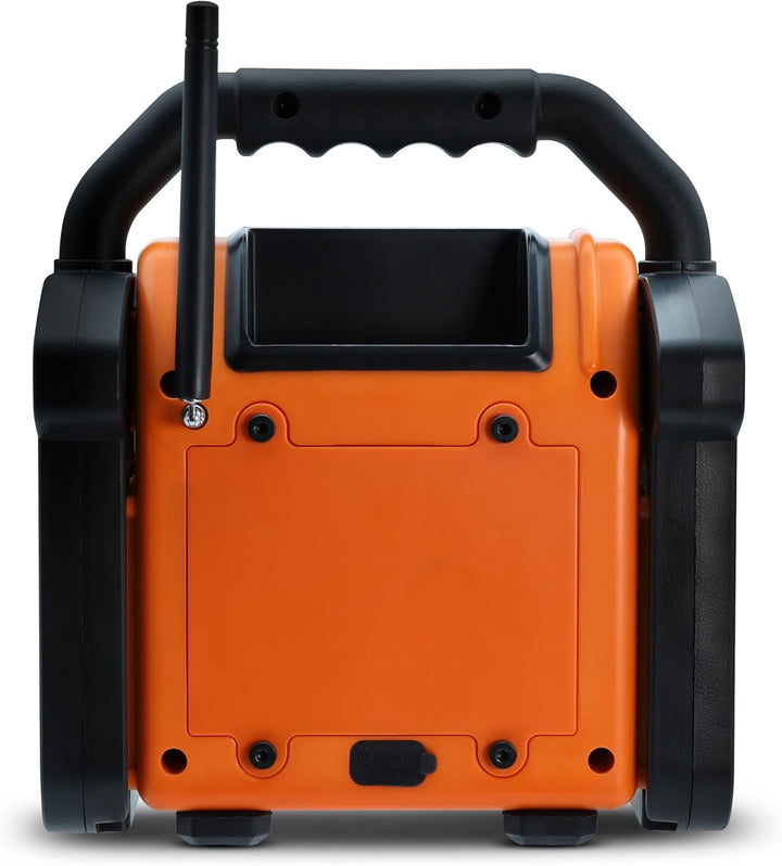 METRONIC 477227 Baustellenradio FM Bluetooth mit wiederaufladbarem Backup-Akku – robust, stossfest,