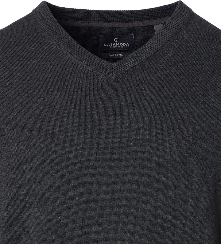 CASAMODA Herren Pullover mit V-Ausschnitt unifarben Elastischer Bund S Anthrazit, S Anthrazit