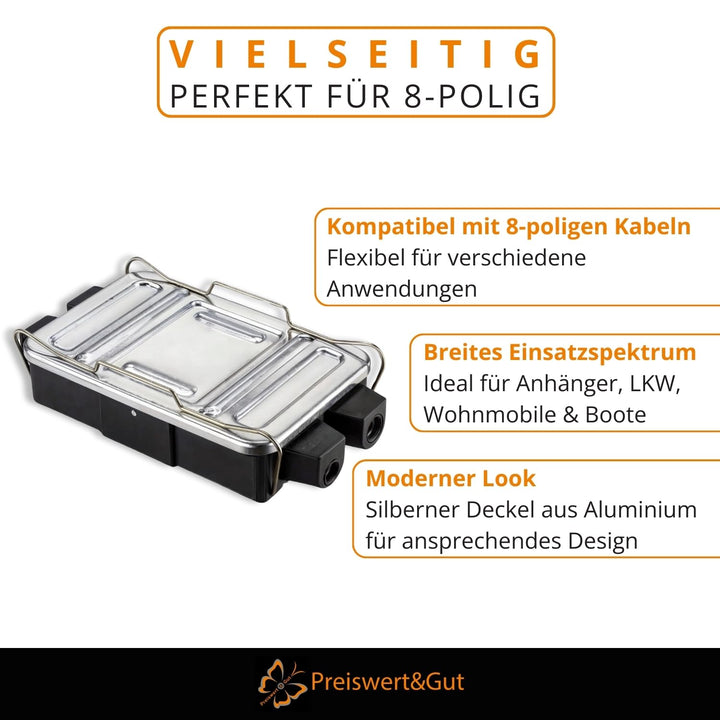 2 STK Verteilerdose 8-polig Anhänger Polyamid 17,1 x 9,3 x 3,3 cm KFZ | Verbindungsdose mit Aluminiu