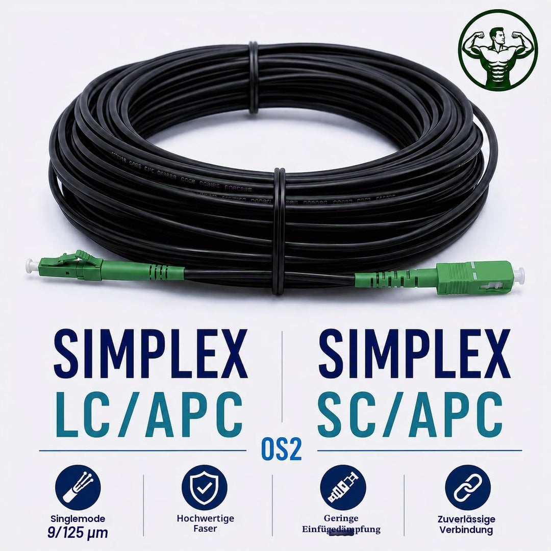 Elfcam® - 100m Gepanzerte Glasfaser-Kabel LC/APC auf SC/APC Simplex Singlemode, 9/125µm OS2, FTTH LW